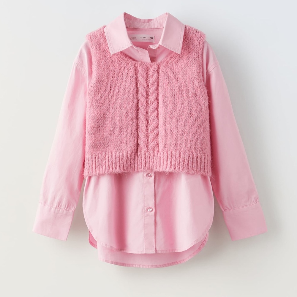 Zara poplin shirt with knit top NWT